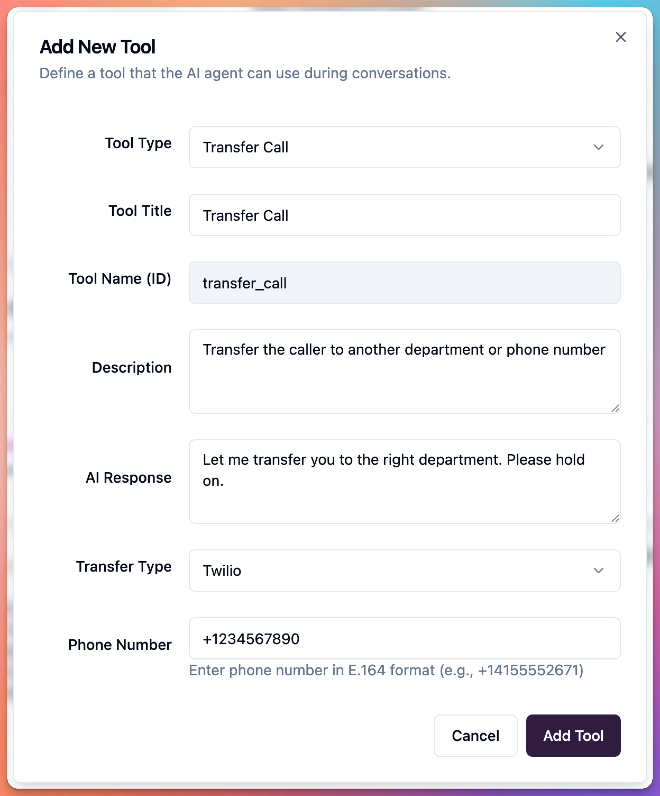 agent edit screen - transfer tool