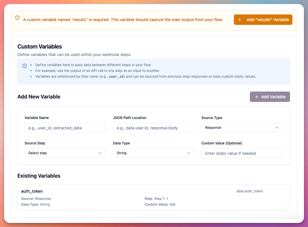 Integrations > new integration > step 2 > section 2