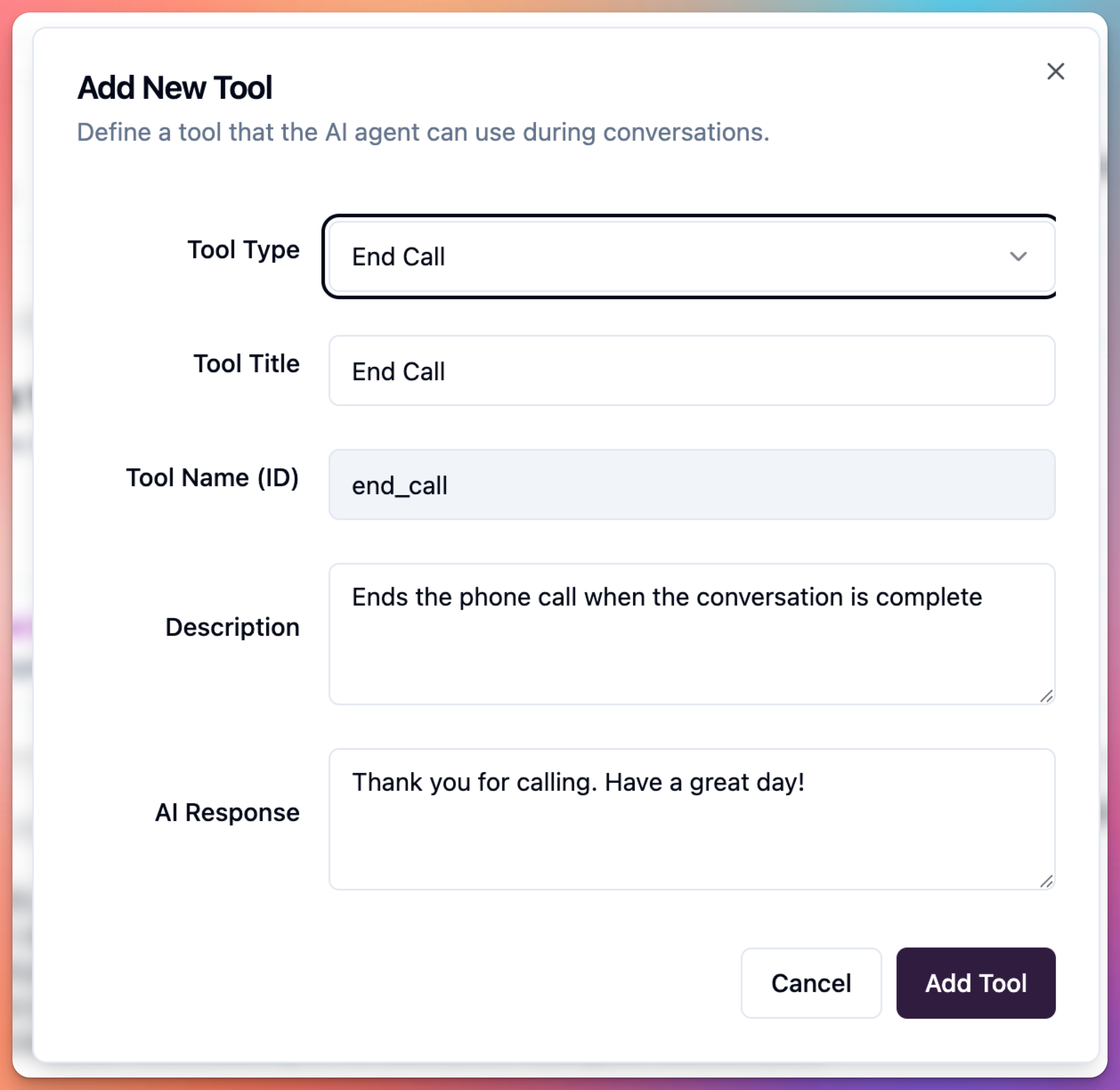 agent edit screen - end call tool