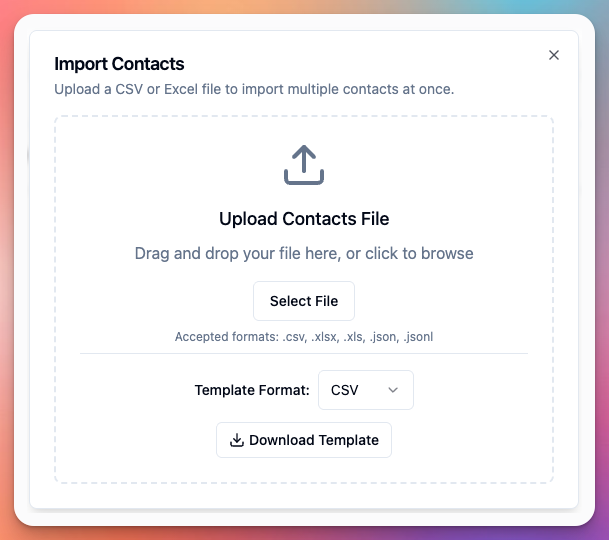 Contacts > import > select file