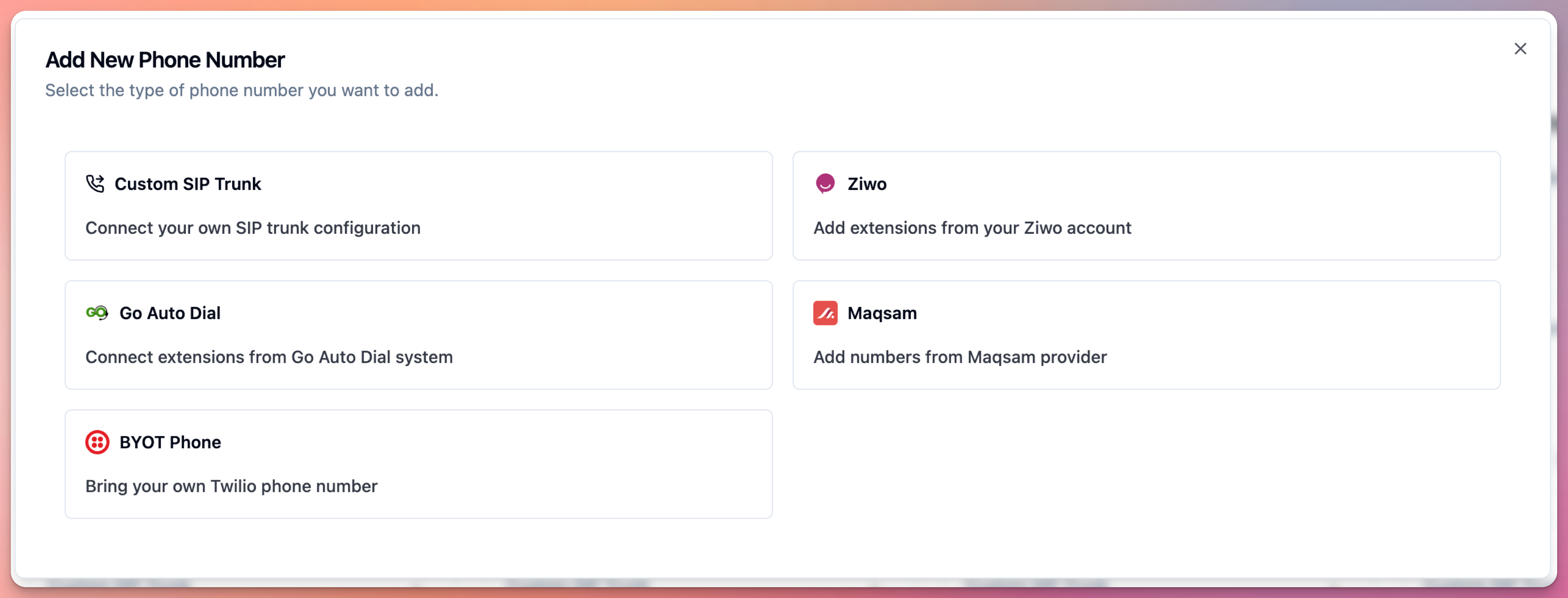 phone number screen - add new phone number (phone number types screen)