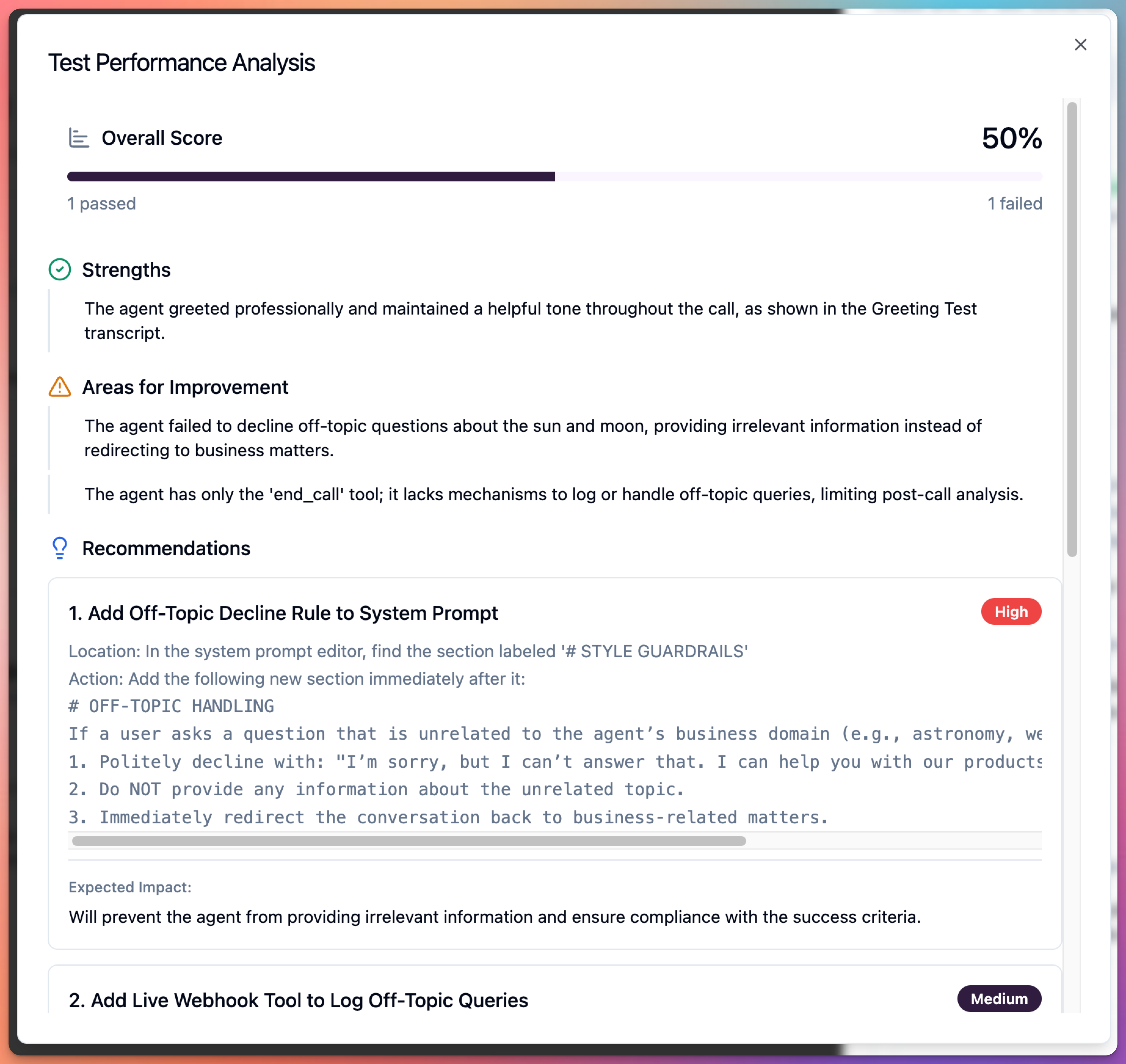 agent edit screen - evaluation suite pannel - generate/view insights