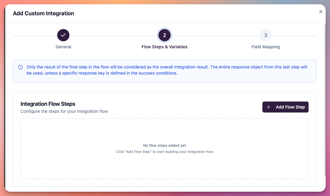 Integrations > new integration > step 2 > section 1