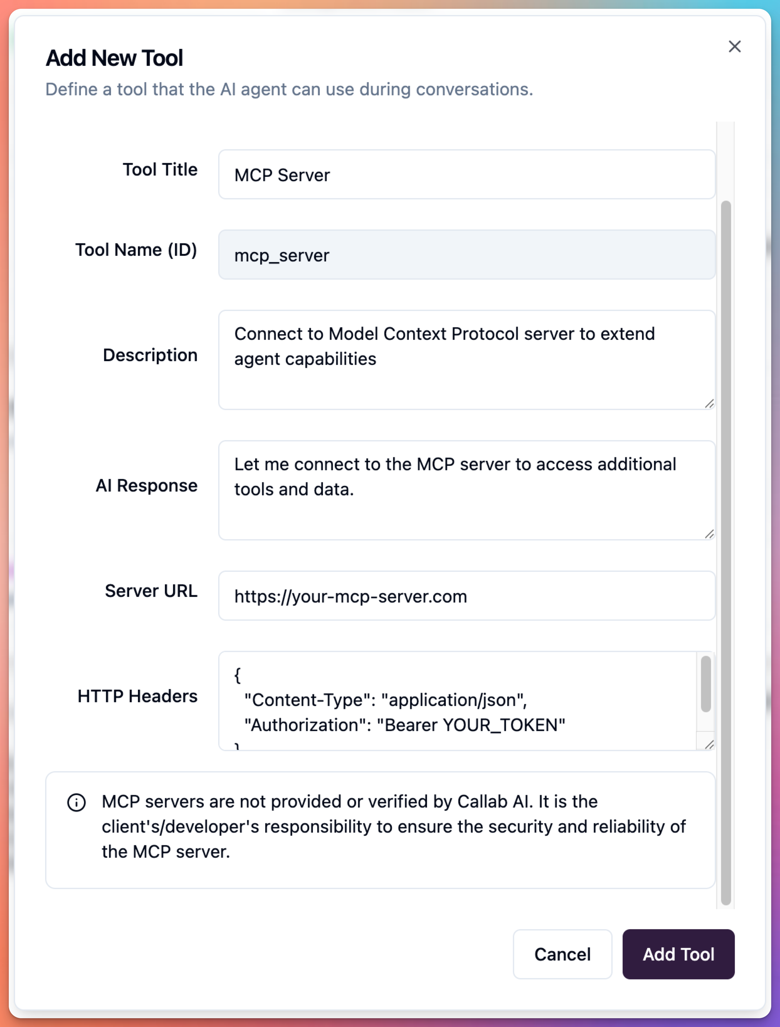 agent edit screen - MCP tool