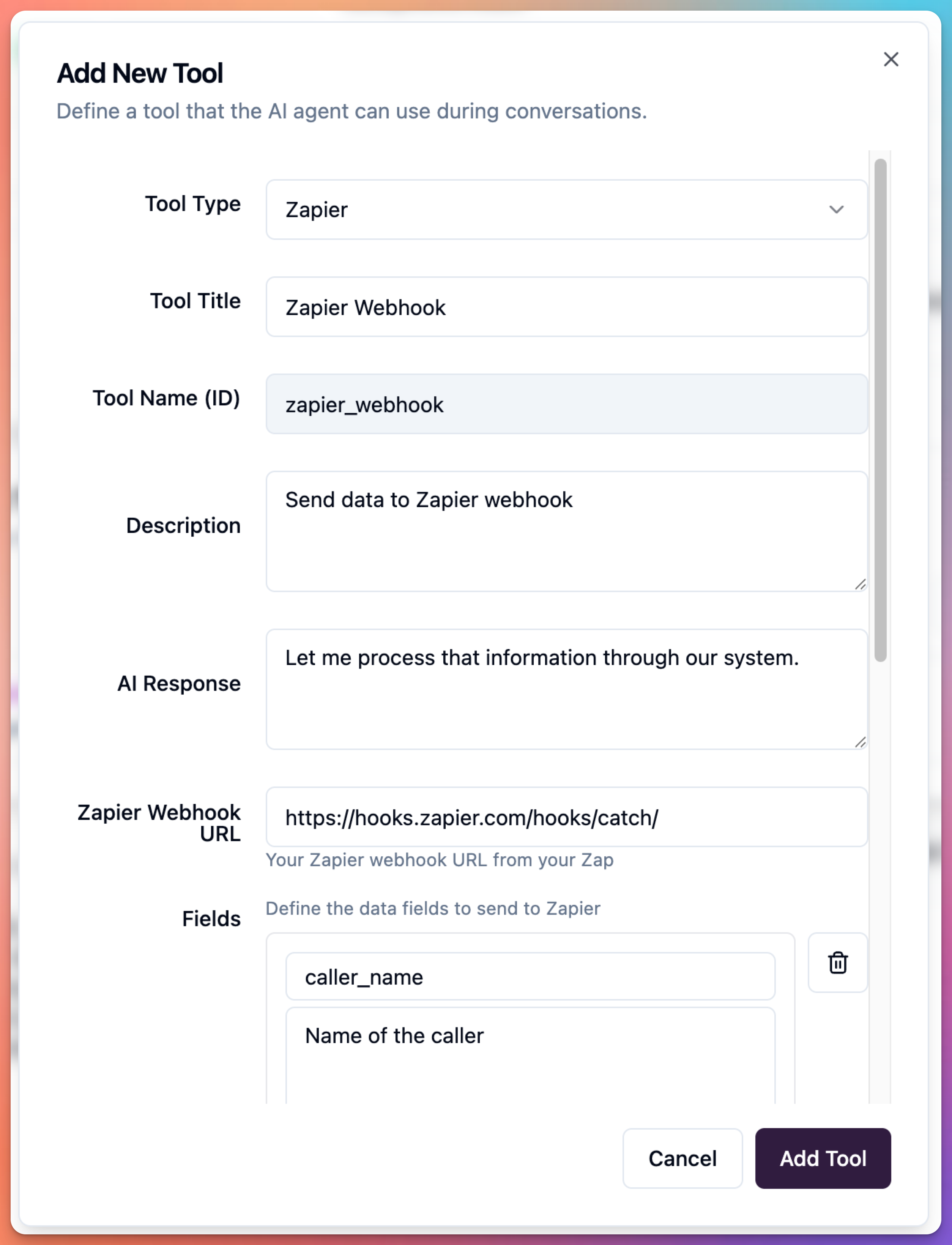 agent edit screen - zappier tool