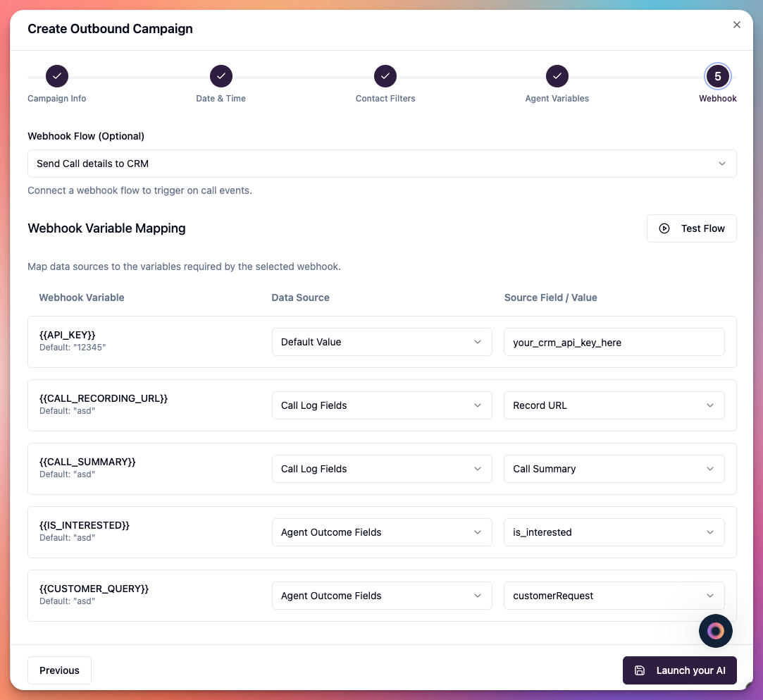 Campaigns > new outbound campaign > step 5