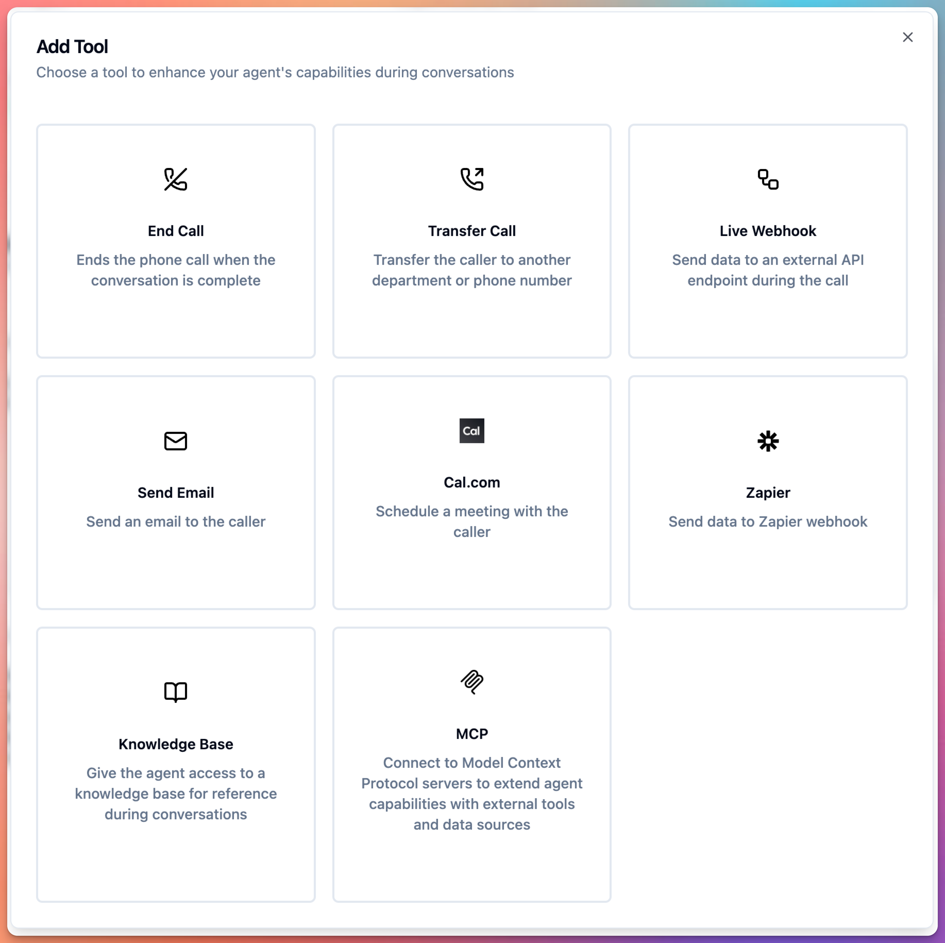 agent edit screen - list of tools